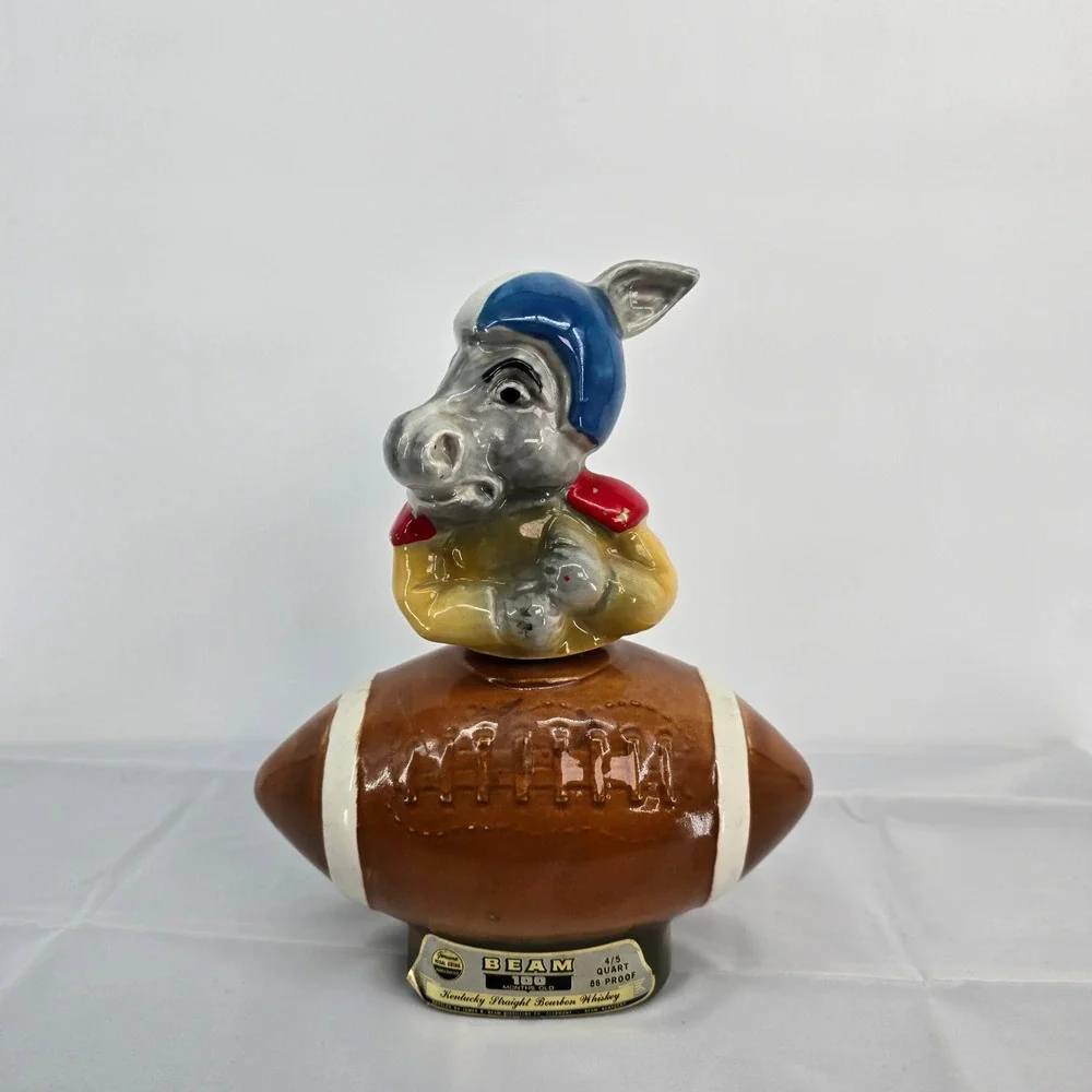 Vintage Jim Beam Democratic Donkey Football Decanter Regal China 1970s 4/5 Quart